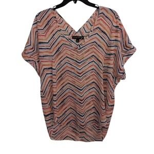 3/$25! Living Doll Loose Fit V-Neck Top, Cream w Colorful Stripes, S, LIKE NEW!